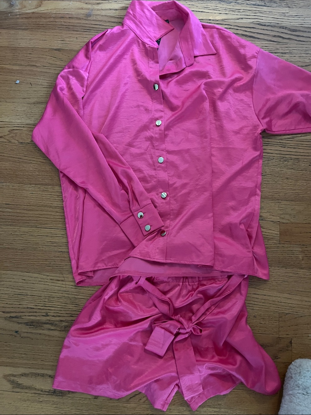 Women's Pink Satin-Look Shorts Set - Unbranded